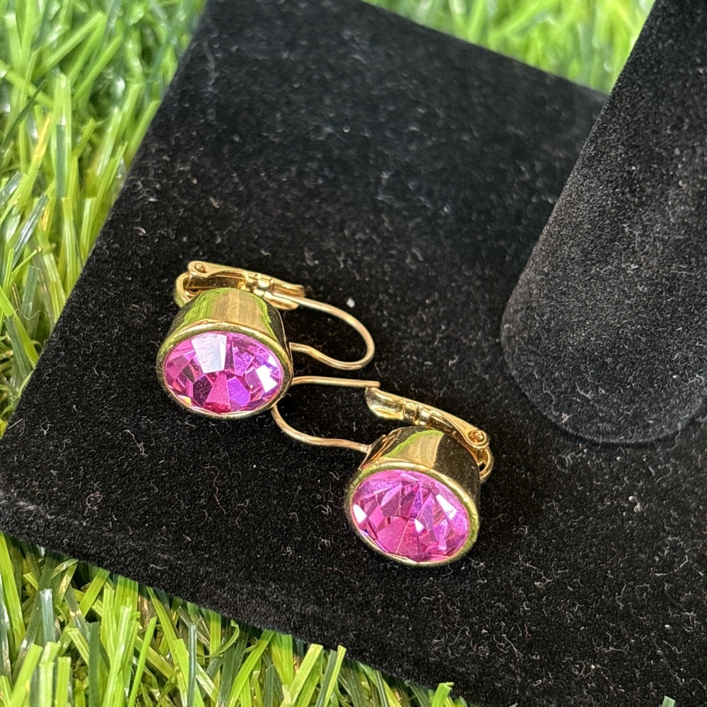 Vintage Style Pink‎ Rhinestone Cufflinks Gold Tone Round Faceted